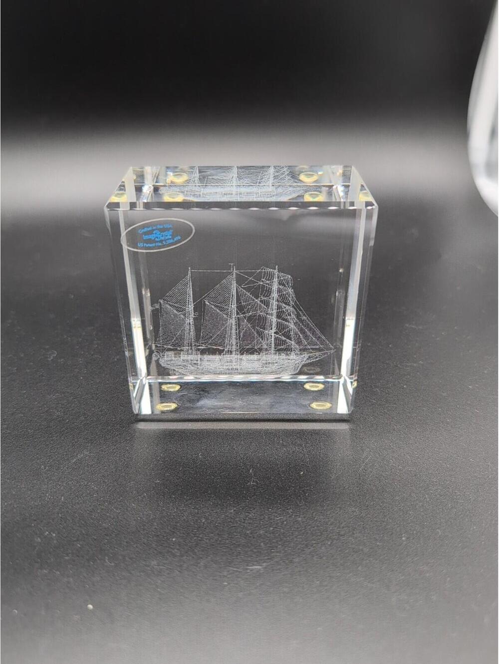 Image 3 3D Crystal Sail Ship Schooner Laser Etched Optical Glass Paperweight